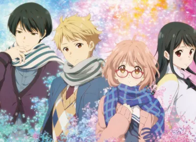 Обои Аниме Kyoukai no Kanata, обои для рабочего стола, фотографии аниме,  kyoukai no kanata, пара, шарф, конфета, двое, парень, девушка, nase,  mitsuki, hiroomi, kyoukai, no, kanata, за, гранью Обои для рабочего стола,