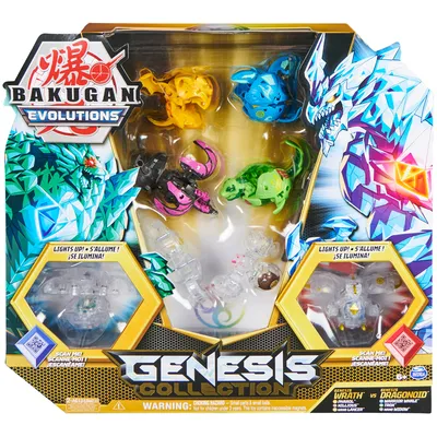 Amazon.com: Bakugan Evolutions, Bakugan Genesis Collection Pack, 2 Light Up  Action Figures, 4 Exclusive Bakugan, 2 Nanogan, 8 Bakugan Cards and 4  BakuCores, Kids Toys for Boys Ages 6 and Up : Video Games