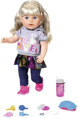 Купить Интерактивная кукла Беби бон в розовом платье и с розовым халатом  (Baby Born 39 cм) недорого в интернет-магазине Gigatoy.ru