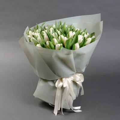 Букет из 35 белых тюльпанов. Купить цветы.