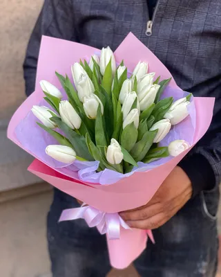 Купить букет 25 белых тюльпанов с доставкой по городу Днепр |  Интернет-Магазин Royal-Flowers