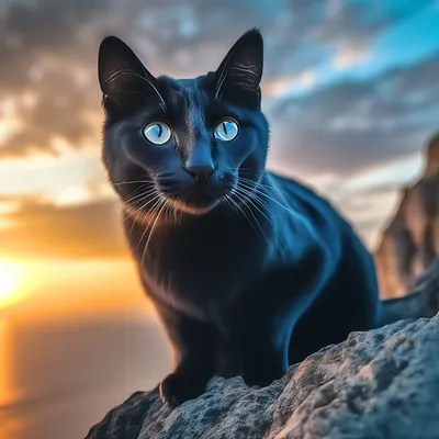 Картинки черных кошек с голубыми глазами фотографии