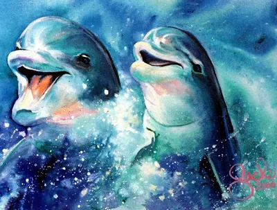 Дельфин, Dolphin Blue Cartoon, Ручная роспись мультяшный милый синий дельфин,  акварель, синий, морские млекопитающие png | Klipartz