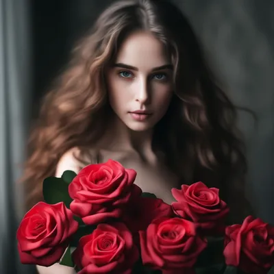 Фото В руках девушки букет розовых роз