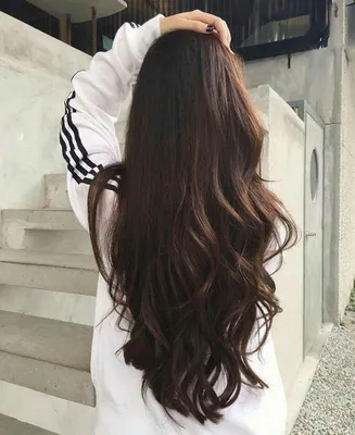 Девушка с черными длинными волосами со спины - фото