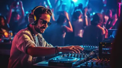 Cool DJ with headphones. Illustration AI Generative 24308318 Stock Photo at  Vecteezy