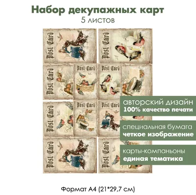 Набор декупажных карт Винтажные зимние птицы, 5 листов, формат А4,  классическая бумага для декупажа - купить с доставкой по выгодным ценам в  интернет-магазине OZON (1248723062)