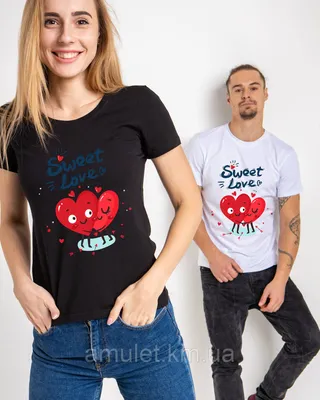 Парные футболки для влюбленных \"Кошечки и сердечки\" - Магазин джамперов