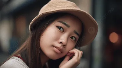 азиатка в шапочке на лице, женщина, которая подставляет щеки, Hd фотография  фото фон картинки и Фото для бесплатной загрузки