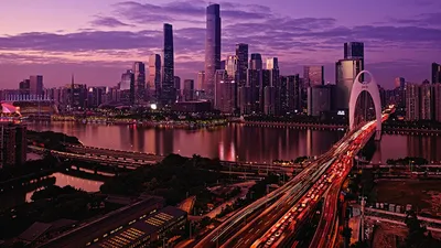 Обои для рабочего стола Китай Мегаполис Guangzhou мост Реки Вечер