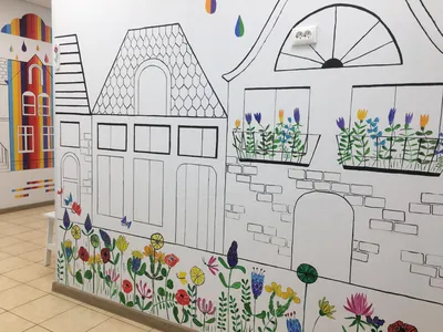 Дизайн детского сада - рисунки на стенах \"Лучшие мультфильмы\"