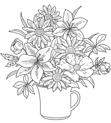 Раскраска букет цветов в вазе - 80 фото