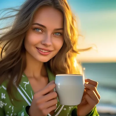 Картинка \"С добрым утром!\", с фруктовым завтраком на берегу моря • Аудио от  Путина, голосовые, музыкальные