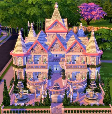 Pink base game castle | Sims 4 house design, Sims 4, Sims house design