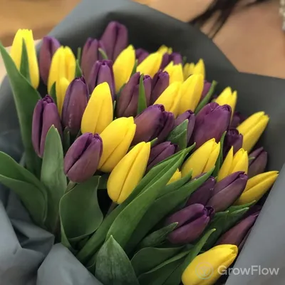 51 пионовидный фиолетовый тюльпан в букете за 11 890 руб. | Бесплатная  доставка цветов по Москве