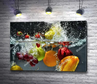 Вода и фрукты\". Фотообои для кухни. Стеклянные панели. Скинали. Картины.