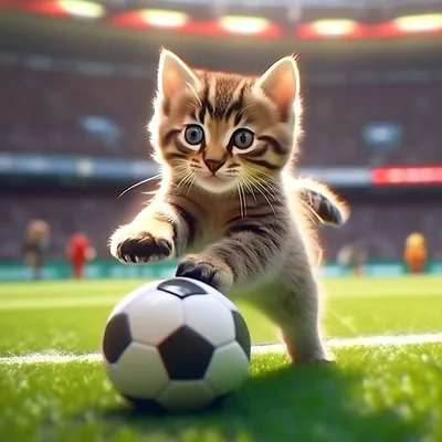 Кот играет в футбол ,4k, …» — создано в Шедевруме