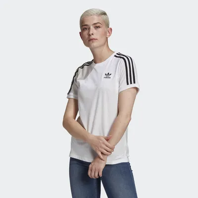 Adidas футболка оригінал 3 - adidas Clear White - Stripes Women's Tee Pink  IB8523