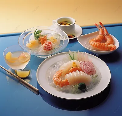 японские сашими в корзине с чайниками наполненными разными видами еды, эта  еда, Hd фотография фото, еда фон картинки и Фото для бесплатной загрузки