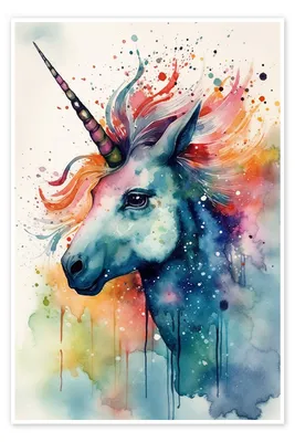 Wall Art Print | Unicorn head, watercolor painting | Abposters.com