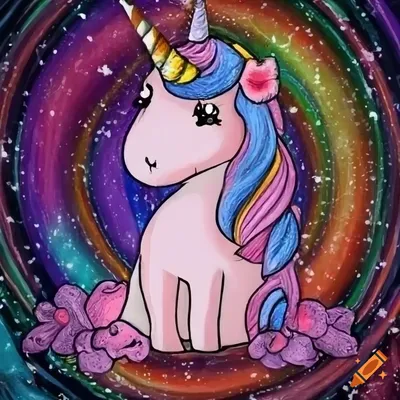 Cute unicorn with sparkles against a colorful background. detailed pencil  drawing on Craiyon