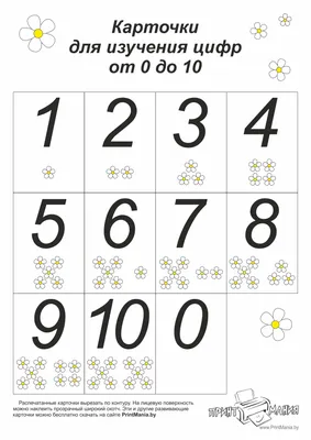 Скачать и распечатать карточки с цифрами 0-10 для детей - ПринтМания
