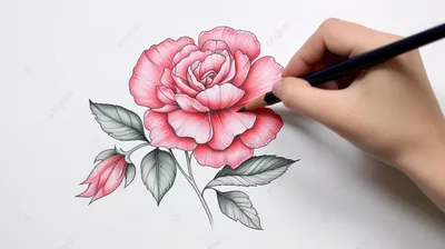 человек рисует розу карандашом на бумаге, красивая картинка, которую легко  нарисовать, красивый фон картинки и Фото для бесплатной загрузки