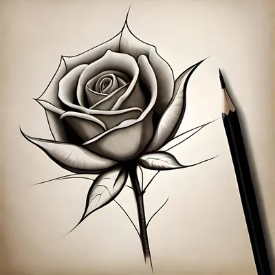 Роза, рисунок карандашом» — создано в Шедевруме