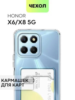 Чехол для Honor X6 и X8 5G (Хонор Икс 6, Х6 и Хонор Х8 5 Джи) с кармашком,  с защитой камер и карманом для карточки и фото, чехол картхолдер BROSCORP  прозрачный -