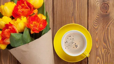 Кофе и тюльпаны стоковое фото. изображение насчитывающей торжество -  88749296