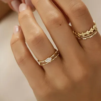 Купить Штабелируемые изящные золотые кольца с покрытием Обручальные кольца  Новый набор колец | Joom