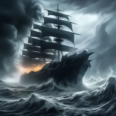 Корабль призрак, пасмурная погода, …» — создано в Шедевруме