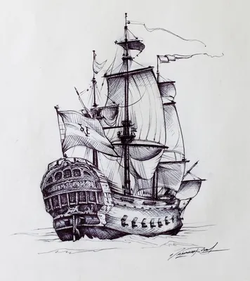 Рисунки парусника в море карандашом (58 фото) | Рисунок лодки, Парусник  рисунок, Парусники