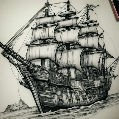 Пиратский корабль, простым карандашом…» — создано в Шедевруме