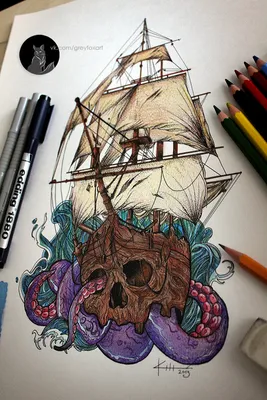 Корабль на воде рисунок - 77 фото
