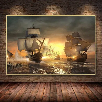 Купить Винтажный пиратский корабль, черный парусный корабль, постеры,  холст, картины, декоративные настенные художественные принты, фотографии  для гостиной, домашний декор | Joom