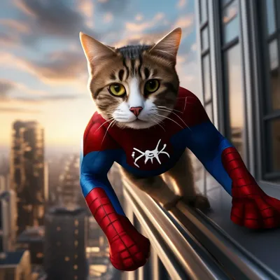 Кот в костюме Человека-паука, …» — создано в Шедевруме