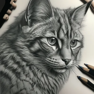 Невероятно пушистые рисунки кошек | Пикабу