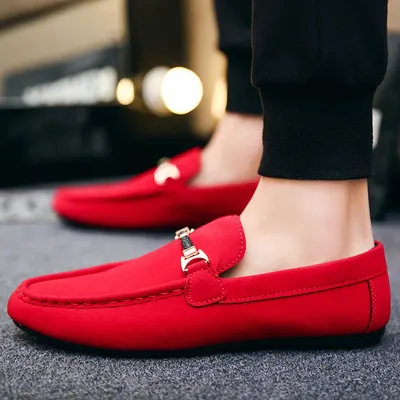 Мужские кожаные туфли без шнуровки, повседневная мужская обувь, красные  мокасины для вождения для взрослых, мягкие Нескользящие Лоферы # ZYNWY-243  | AliExpress
