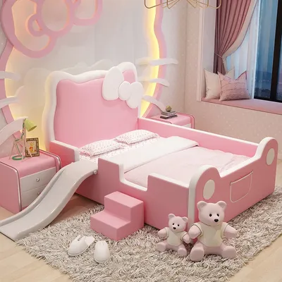 Детская Кровать Принцесса 1,5 цельная деревянная одинарная розовая  скользящая мультяшная кожа с поручнем детская кровать | AliExpress