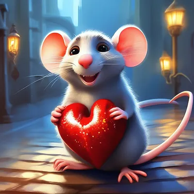 Мультяшный крысаЛов, крыса+сердце, …» — создано в Шедевруме