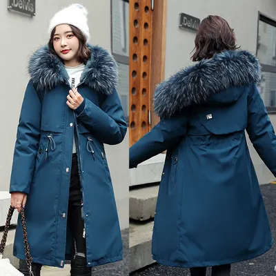 Женская зимняя куртка со съемной подкладкой, длинная парка с капюшоном и  меховой подкладкой, зимнее плотное пальто, 30 градусов | AliExpress