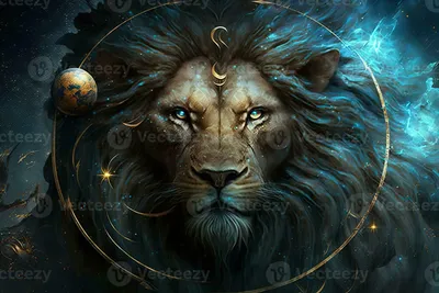 Backdrop of sacred zodiac Leo symbols, astrology, alchemy, magic, sorcery  and fortune telling. generative AI digital painting. Zodiac sign Leo on the  starry sky close up 23490150 Stock Photo at Vecteezy
