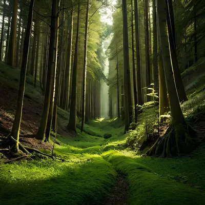 Лес с деревьями и тропинка, на которой написано слово \"лес\" | Премиум Фото