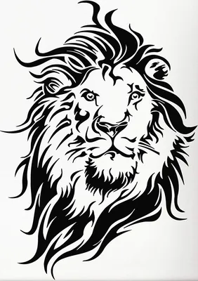 Черно-белый рисунок льва с черной гривой. | Премиум Фото