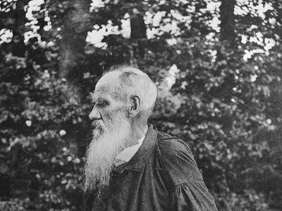 Лев Николаевич Толстой на отдыхе в лесу. Картина Ильи Репина. Фотография,  портрет писателя, живопись, фото, рисунок