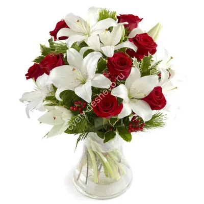 Купить букет из белых лилий и роз в Нижнем Тагиле