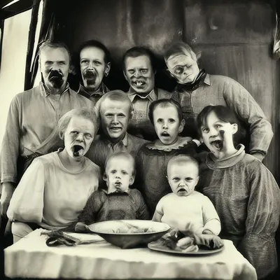 Старая потёртая фотография семья …» — создано в Шедевруме