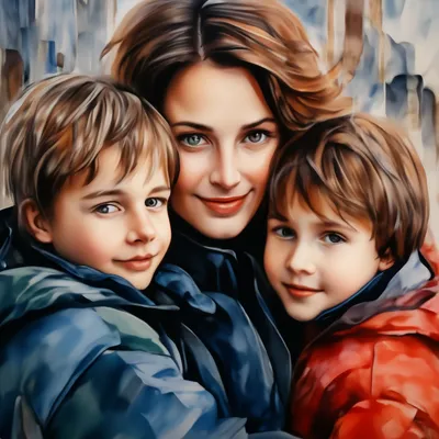 Мама и 2 сына | семья иллюстрация, иллюстрации, беременность искусство