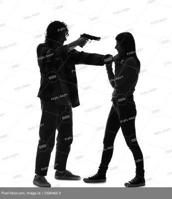 Силуэт маньяка с ружьем и его жертвы на белом фоне :: Стоковая фотография  :: Pixel-Shot Studio